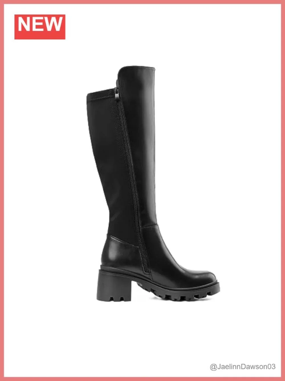 Chunky Knee High Boots with Elastic Back and Lug Soles